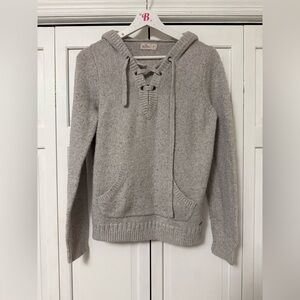 Y2K Hollister Cream Knit Hooded Pull Over Sweater Medium Loungewear Fall